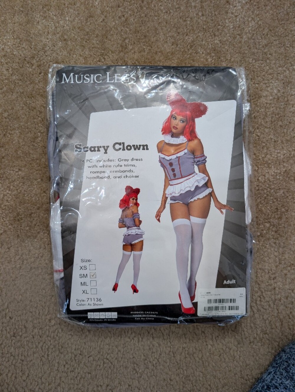 Halloween Costume Music Legs Gray and Red Scary Clown